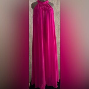 1. STATE Fushia Pink Chiffon Sleeveless Halter  Gathered Neck-Tie Jumpsuit Sz L